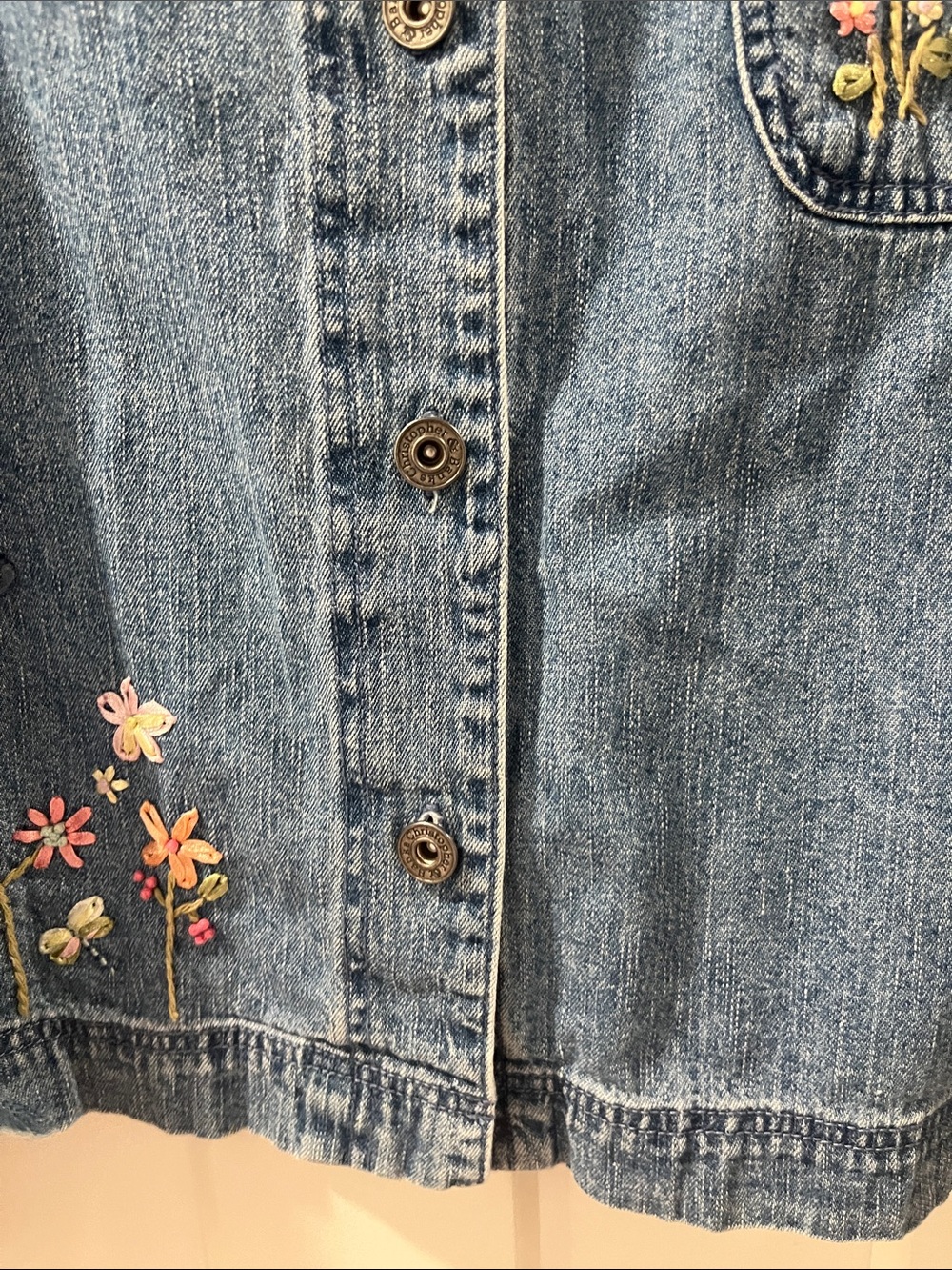 Grandmacore Gardencore Eclectic Embroidered Ribbon Light Weight Denim Jacket L - Picture 9 of 12